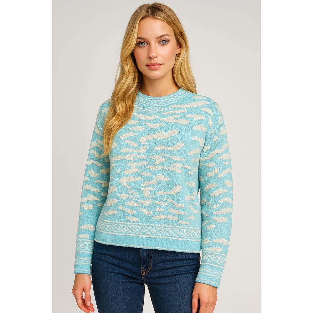 Jolie‎ Sweater Womens M Blue Cloud Print Retro Coastal Whimsical Cottagecore Vtg